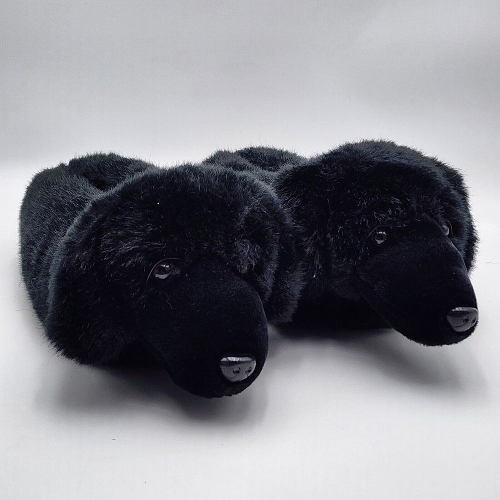 REALISTIC Plush Lifelike Dog‎ Slippers Black No Size SEE PHOTOS READ